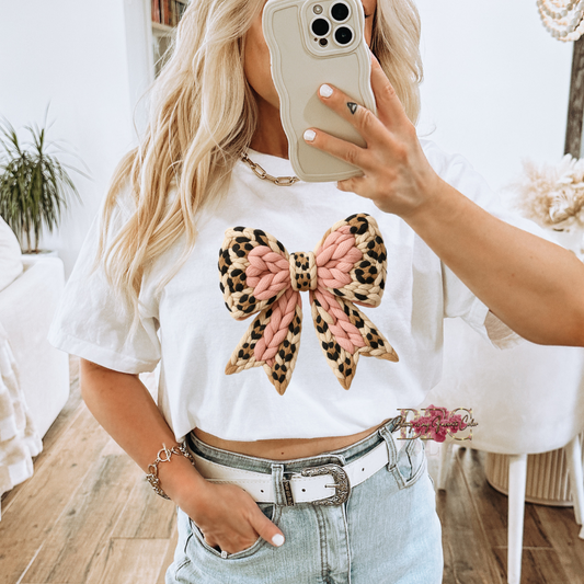 Leopard/Pink Faux Yarn Bow