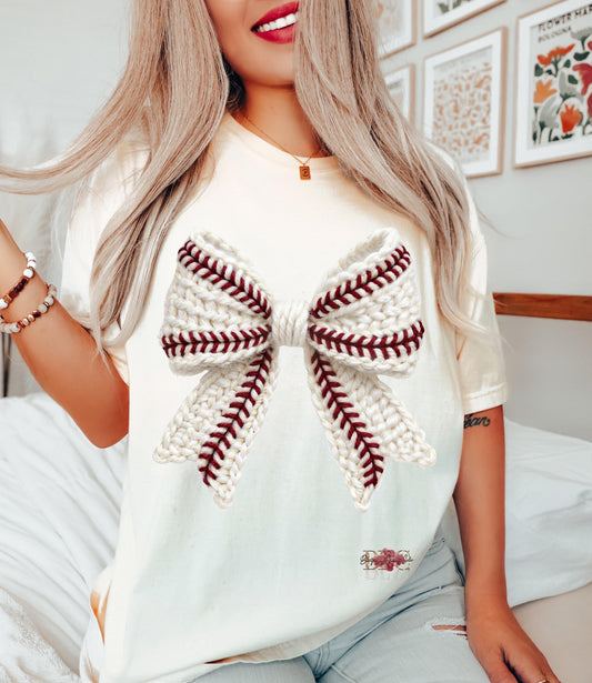 Baseball Bow Faux Yarn