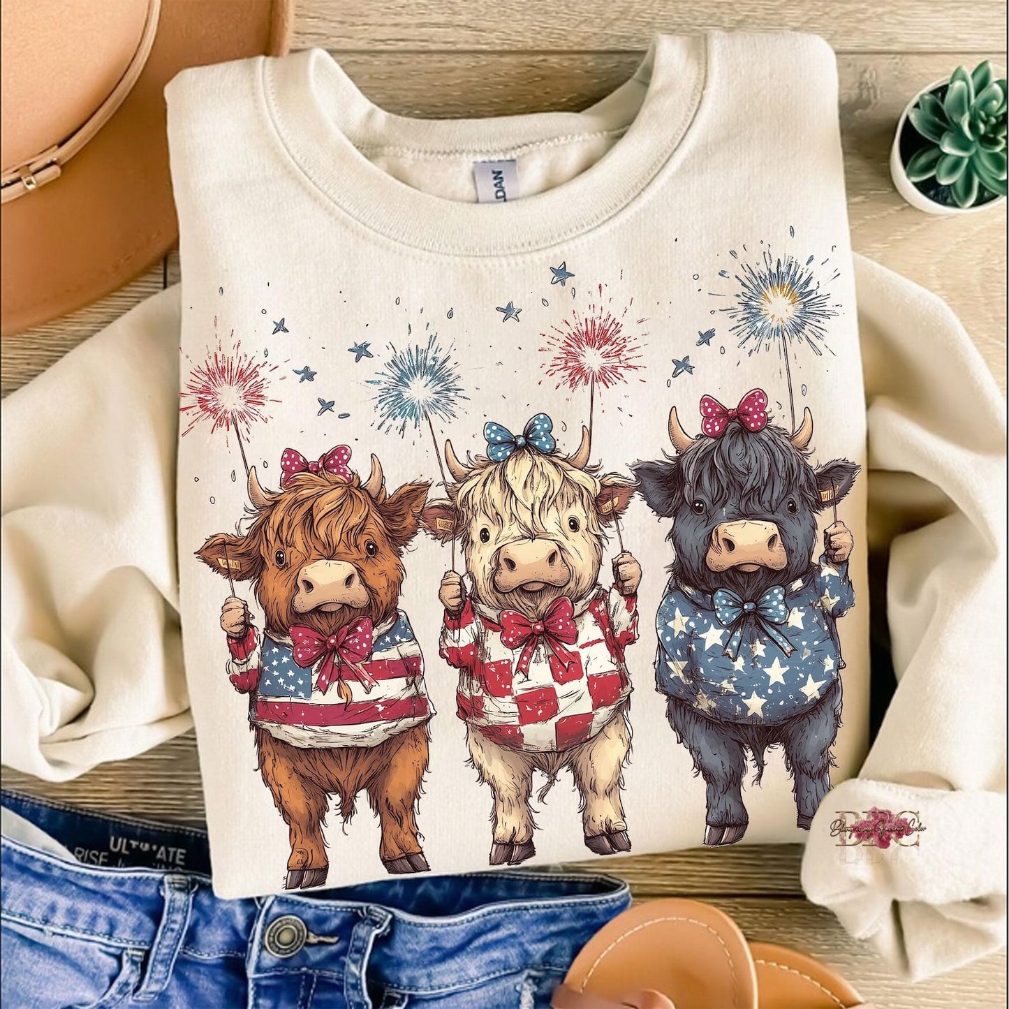 Highland Cow Red White & Blue