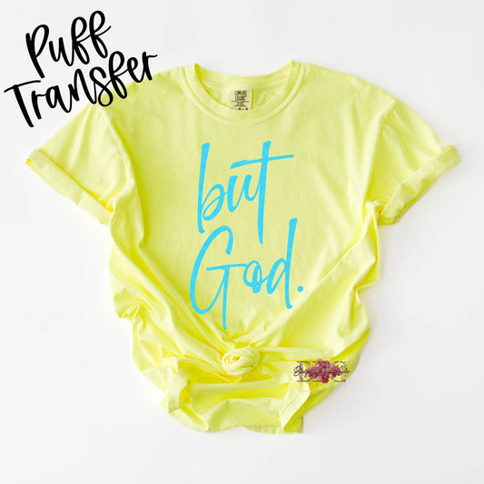 But God - Blue - Puff Print