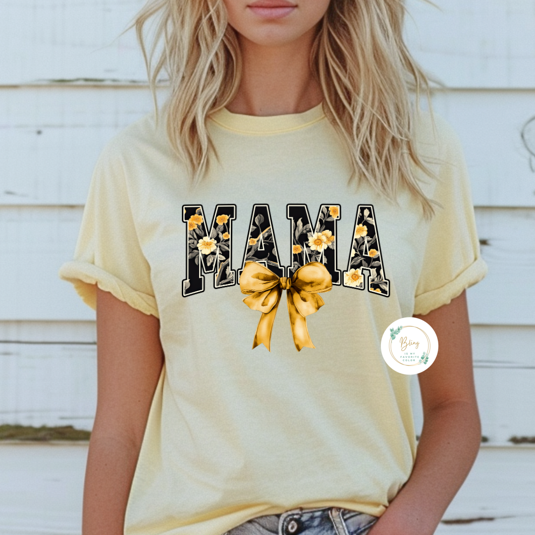 Mama Floral Yellow Bow