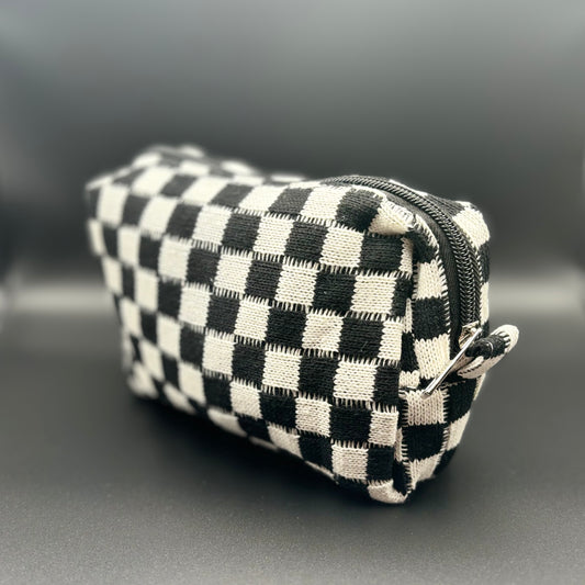 Checkered Knitted Cosmetic Bag - Black