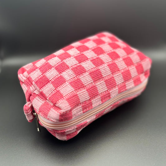 Checkered Knitted Cosmetic Bag - Pink
