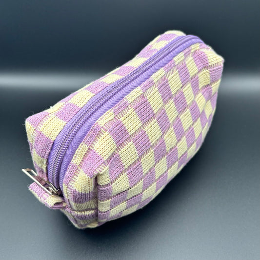 Checkered Knitted Cosmetic Bag - Purple
