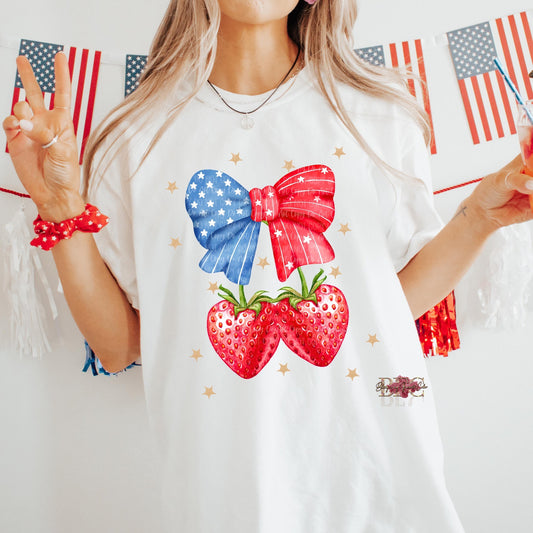 Red White Blue Strawberry Bow