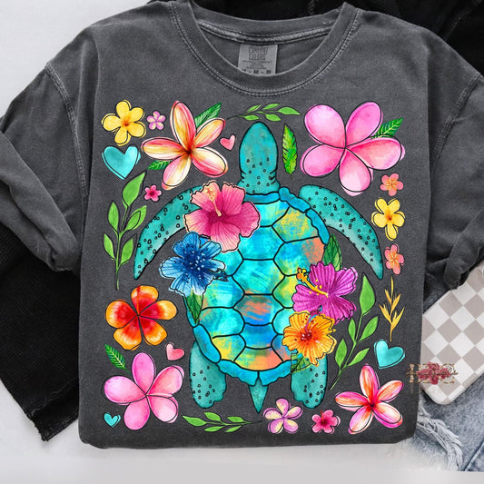 Tropical Turtle & Flowers